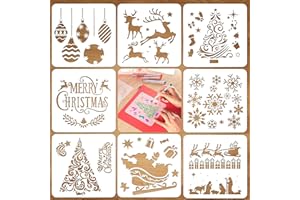 Pochoirs de Noël, ZoneYan 8 Pièces Pochoir Noel Peinture en Plastique, Pochoir Dessin de Noel Réutilisables, Noël Sapin Père Noël Joyeux Noël Flocon de Neige Cloche pour Décoration de Noël DIY