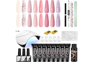 VANREESA 8 Colours Poly Nail Gel Kit with 36W U V Lamp Pink Nude Purple Glitter Poly Nail Gel Set Builder Extension Gels Nails Kit Nail Salon Set Gifts for Women