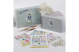 Album Fotos Comunión Niño | HappyMots | 22cm x 15cm | Libro de Firmas Comunión Niño | Viene con Caja Protectora | Album Fotos para Pegar y Escribir | Set de Pegatinas Decorativas Incluido.