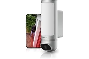 Bosch Smart Home Außenkamera II, Überwachungskamera Außen, 1080p Full-HD Auflösung mit integrierter Alarmsirene und Design-Leuchte, kompatibel mit Amazon Alexa, Silber