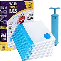 ABOUT SPACE 6 Medium Vacuum Bags for Travel with Hand Pump - Polyamide Polyethylene Airtight, Space Saver Compression Storage