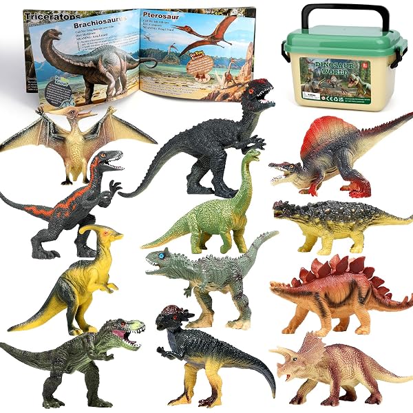 BOKABOKA Lot de 6 jouets dinosaures géants, dinosaures réalistes T-Rex Carnotaurus, Velociraptor bleu, jouet Mosasaurus pour garçons, filles, enfants, tout-petits de 3 à 12 ans, Brithsay
