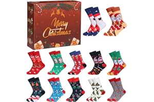 HARNYLOOM Calendario de Adviento 2025 Calcetines, 12 pares Navidad Cuenta Atrás Adultos Mujeres Hombres Calcetines Navidad Sorpresa Regalo Muñeco de Nieve Pere Noel (Rojo)