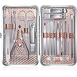 Keiby Citom Manicure Set 18pcs Professional Nail Clippers Kit Pedicure Care Tools-Stainless Steel Grooming Tools With Rose Gold PU Leather Case for Travel & Home (Rose Gold)