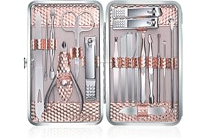 Keiby Citom Manicure Set 18pcs Professional Nail Clippers Kit Pedicure Care Tools-Stainless Steel Grooming Tools with Rose Gold PU Leather Case for Travel & Home (Rose Gold)