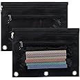 Psyqtsuary 2 PCS Pencil Pouch 3 Ring, 2 Pack 3 Ring Binder Pencil Pouches Double Zipper Pencil Case Cosmetic Bag, Zipper Pencil Pouches Pencil Cases for Binder Case Binder Cosmetic Bag, Black