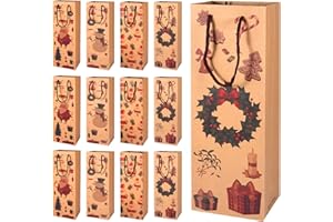 Siumir Natale Sacchetti Regalo 12 PCS Bottiglia di Vino Carta Kraft Borsa per Bottiglie di Vino