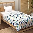 Story@Home Dohar Single Bed | 100% Cotton Blankets for Summer | 144x 220CM, 150GSM Ac Comforter Single Bed | Cooling Blankets for Summer | Blue & White, Abstract Reversible Quilt | Ideal for Gifting