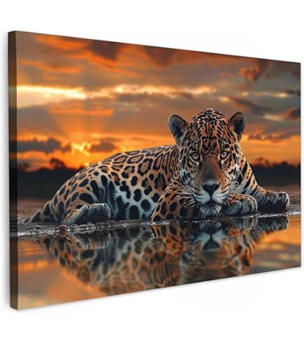 Cuadro Leopardo Pantera 70x50 Cuadro Sobre Lienzo Leopardo 70x50 Cm - Decoración Moderna Para Salón O Dormitorio Cuadro Moderno Salón