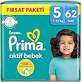 Prima Bebek Bezi Aktif Bebek 5 Beden 62 Adet Junior Mega Fırsat Paketi
