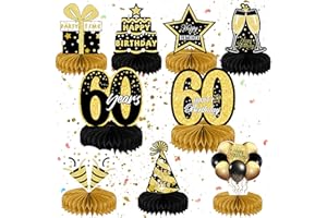 MINICLOSS 9 Stück Geburtstag Dekoration 60. Tischdeko Geburtstag Schwarz Gold 60 Geburtstag Mittelstücke Waben Party Tischdekoration 60. Geburtstag Tischdeko Set für Männer Frauen Geburtstag Party Zubehör