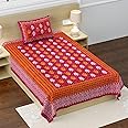 RajasthaniKart® Pure 100% Cotton Single Bed Sheet with 1 Pillow Cover (Bedsheet for Single Bed Cotton, Red Small Booty)