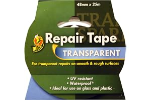 Duck genomskinlig reparationstejp 48 mm x 25 m | Genomskinlig tejp, stark, vattentät utomhusreparation, höghållfast lim, idealisk för sprucket glas, trasig plast, UV-resistent