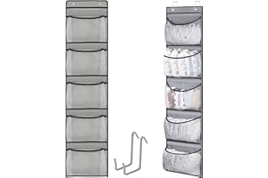 duozoanz Organizador Estanteria Colgante Almacenamiento Bolsa - Red Estante sobre La Puerta con 5 Bolsillos Grandes Y 2 Ganchos para BañO De Peluche Armario Sala Estar Ropa, Gris (Gris Claro)