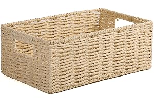 Wickerfield Handwoven Paper Rope Storage Basket for Home Office Storage Organization and Hamper Making (Beige, Small)