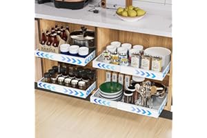 iHomara Paquete de 2 organizadores adhesivos extraíbles para armarios de cocina, cajones deslizables y estantes para la despensa, ancho ajustable de 32 a 53 cm