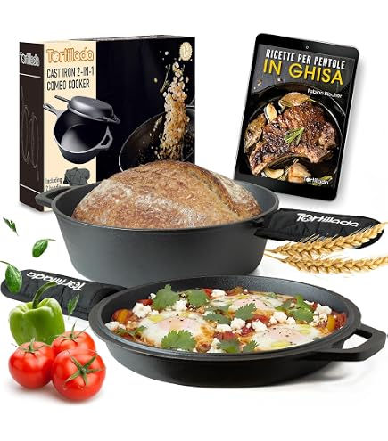 Pentola In Ghisa Da 4,5 Litri Con Coperchio-padella 2 In 1, Per Pane, Stufati, Arrosti, Compatibile Con Induzione, Gas, Fuoco, Barbecue E Forno Fino A 450°C, 26 Cm, Nero Opaco