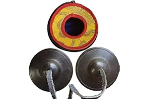 Gandhanra Set di Campane Tibetana Tingsha Tibetano - Cimbali Piatti Piattini da dita Tibetani - Fatti a Mano in Nepal - Ottone, Marrone Liscia, 6,5 cm