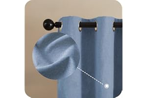 ‎MRTREES MRTREES Vorhang Blickdicht Thermo Gardinen mit Ösen 100% Verdunklungsvorhang Ösenschal Vorhänge Leinen kurz Blau 183×167cm(H×B) für Wohnzimmer Kinderzimmer Schlafzimmer 2er Set
