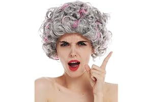 WIG ME UP- 3195-ZA68A Peluca para Mujeres Halloween Carnaval Pelo Gris Rizado rizos Abuela Vieja