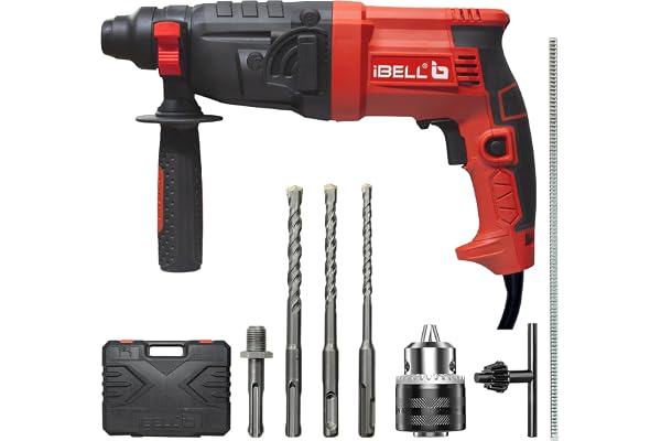 iBELL IBL RH20-39 Rotary Hammer Drill 500W,0-850 RPM,1.5J Impact Energy 20mm SDS Plus&13mm Additional Chuck 20mm Concrete Drilling Forward/Reverse,Variable Speed Trigger 6-Month Warranty