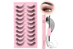 Glowing Win Faux Cils Kit Volume Russes Cils Aspect Naturel Faux Cils avec Colle 10 Paires Cat Eye Russian Lashes avec Bond et Remover Moelleux 3D Reutilisable Fake Eyelashes