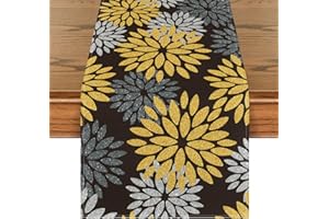 Artoid Mode Boho Black Gold Dahlia Floral Chinese New Year Table Runner, Geometric Winter Kitchen Dining Table Decoration Home Party Decor 40x140 cm