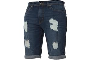 BRAND KRUZE Kruze Mens Denim Jean Shorts Stretch Regular Fit Ripped Rolled Hem Half Pants