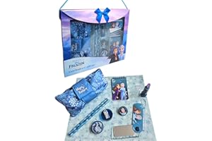 FERRO STARS Kinder KOmpatibel ELSA,Anna Geschenk Set 8 teilig Schreibt Set,Schul set Bleistifte,Olaf,Papierclip,Spitzer,Lippenstift Radier,Sven,Klappbare LInieal mit Spiegel,Fashion Etui,Notizbuch (Elsa&Anna)