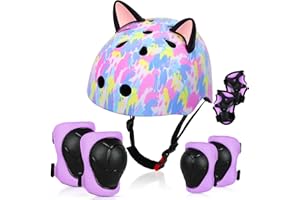 UNICORN CASTLE Casco Bicicleta Niño 8-14 Años con Rodilleras y Coderas, Ajustable 52-58 CM, para Ciclismo Skate Scooter Patinaje