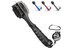 Champkey PRO Retractable Golf Club Brush - Oversized Head with Soft Rubber Hand Grip & Retractable Groove Cleaner (Black)