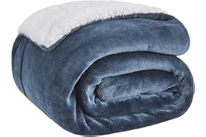 Bedsure Manta Cama Invierno - Manta Sofa Grande Polar Reversible de Franela y Sherpa, Manta Sofa Gruesa 150x200 cm de Microfibra Suave y Borreguito, Azul Pizarra