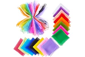 THE TWIDDLERS - 32 Multicoloured Dance Scarves for Babies - Sensory Silk Fabric Scarves for Children - Sensory Bands for Babies, Ideal for Dance, Gymnastics, Juggling and Rhythm Magic Props - 60 x 60