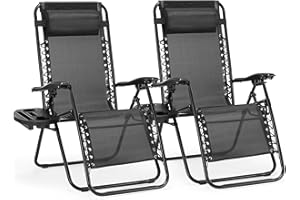 ‎SWEETCRISPY Sweetcrispy Zero Gravity Stühle, 2 Stück, tragbar, Liegestuhl, Strand, Camping, Terrasse, Outdoor, Klappstuhl mit Getränkehalter-Tabletts und verstellbarem Kissen für Pool, Garten, Hinterhof, Rasen
