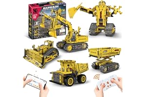 HERMORRYSS 5 in 1 Auto Programmabile, Robot & Veicoli da Costruzione con 2.4GHz Telecomando e App Telecomando, Giocattoli con Blocchi da Costruzione Set, Regalo Educativo STEM per Bambini dai 3+ Anni