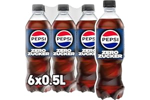 ‎PEPSI Pepsi Zero Zucker, Das zuckerfreie Erfrischungsgetränk von Pepsi ohne Kalorien, Koffeinhaltige Cola in der Flasche, EINWEG (6 x 0.5 l) (Verpackungsdesign kann abweichen)
