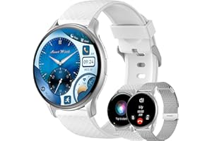 Dachma Amoled Smartwatch Rund - Android Damen mit Whatsapp Funktion Telefonfunktion Silber Telefonieren mit Sprachassistent Uhr anruffunktion mit 3 Armbändern, KW102-HK89