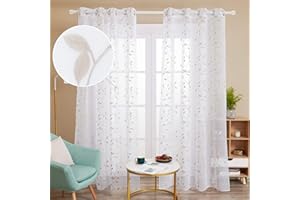 Deconovo Visillos para Ventanas Gasa Efecto Lino Cortina Transparente para Habitación Bebe Infantil 2 Paneles 140 x 240 cm Lino
