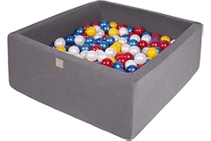 MEOWBABY Piscine À Balles 90X90X40cm/300 Balles ∅ 7Cm Carré Bébé Enfant Jouets pour Les Tout-Petits Fabriqué en UE Quadratique Gris Foncé: Rouge/Jaune/Blanc Nacré/Bleu Nacré