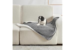Yaning Waterproof Blanket for Bed Couch Sofa, Soft Liquid Pee Proof Pet Blanket for Dog Puppy Cat, Reversible Sherpa Fleece Blanket for Furniture Protector (Grey, 76x101cm)
