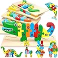 Teklemon Holzpuzzle 6 Stück Tiere | Montessori Spielzeug Ab 2 Jahren