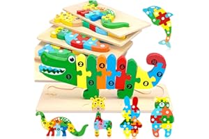 MOOING Puzzle in Legno per Bambini, 6Pezzi Animali Giochi Montessori Bambini, 3D Legno Giocattoli Bambinis, Giocattoli Animali da Puzzle 1 2 3+Anni, Puzzle Legno Giocattolis Educativi per le Abilità