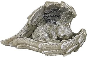 Goldbach Geschenkartikel GmbH Grabschmuck Katze in Flügel 21cm Ich vermisse Dich Trauerengel Grabdeko Engel, Steingrau