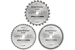 Enventor 3PCS Hoja de Sierra Circular 24T/40T/60T, 185mm x 20mm, Punta de Carburo de Tungsteno, Hoja de Sierra Circular de Mano para Madera, Compatible con Enventor Sierras Circulares