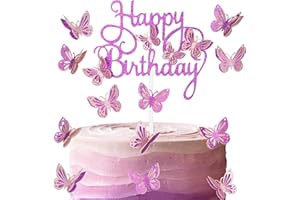 MCISKIN Topper per Torta di Compleanno a Forma di Farfalla, Rosa e Viola - Decorazioni con Farfalle Glitterate per Torte a Tema - per Ragazze e Donne