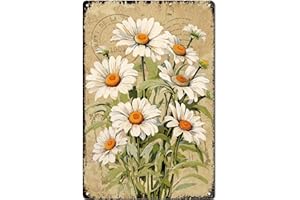 CREATCABIN Panneau Métal Fleurs Étain pour Jardin,Affiche Vintage Métal,Impression Artistique,Marguerites en Fleurs,Plaques Murales,Décoration Suspendre pour Jardin,Cour,Ferme,Maison,Salon,30x20cm