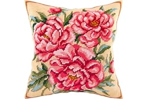 BRVSK Cuscino per Decorazione con Fiori di Peonia, 45,5 x 45,8 cm, con Stampa su Tela di Qualità Europea, Adatto per Ricamo
