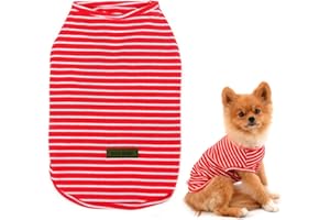 SMALLLEE_LUCKY_STORE Basic Pet Knitted Cotton Striped Tee Shirt for Small Dogs Cats Boy Girl Puppy Sleeveless T Shirt Vest Soft Chihuahua Summer Clothes,Red,Small