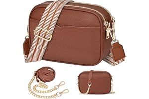 TEUEN Crossbody Bags for Women, Small Shoulder Handbags PU Leather with 2 Removable Wide Straps & Chain, Trendy Ladies Cross Body Bag Elegant Purses for Women with 4 Card Slots