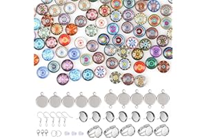 HIFOT 100 pezzi cabochon vetro creazione gioielli kit, 12mm basi cabochon Ciondolo Vassoi per Orecchini anelli bracciale Bigiotteria fai da te per donna hobby creativi adulti (stile casuale)